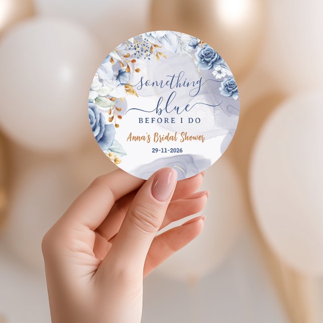 Sticker Rond Quelque chose de bleu avant de faire la douche de  (Celebrate the bride-to-be with these elegant Something Blue Before I Do bridal shower stickers, )