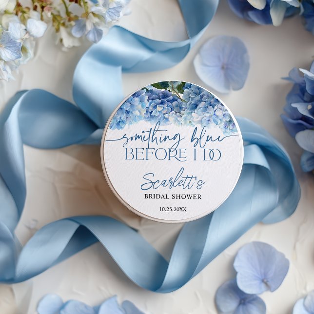 Sticker Rond Quelque chose de bleu avant que je fasse Big Hydra (Something Blue Before I Do Blue Hydrangea Bridal Classic Round Sticker)