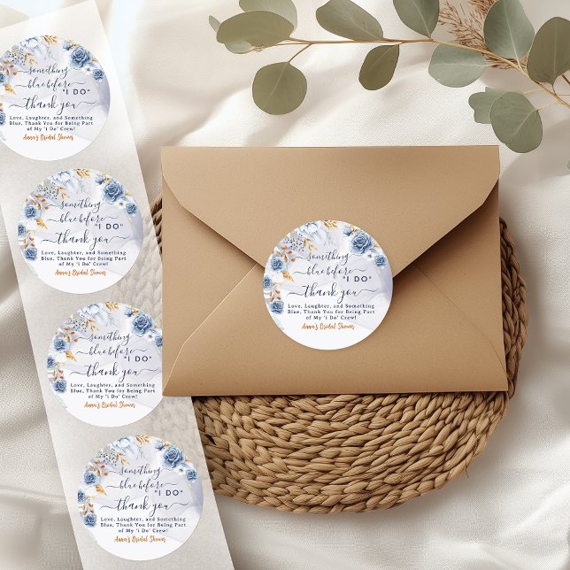 Sticker Rond Quelque chose de bleu avant que je fasse la douche (Celebrate the bride-to-be with these elegant Something Blue Before I Do bridal shower stickers,)