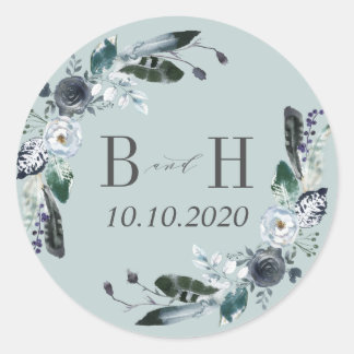 Sticker Rond Quelque chose de bleu | Boho Chic Mariage Monogram