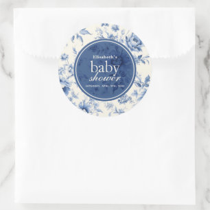 Sticker Rond Quelque Chose de Bleu Floral Toile de Jouy Baby Sh