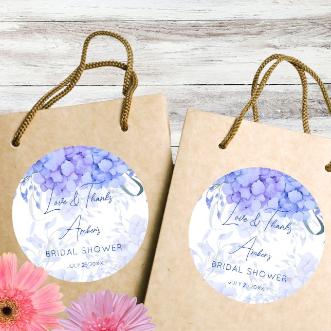 Sticker Rond Quelque chose de bleu hydrangea douche de mariée i (Something blue hydrangea bridal shower printed thank you favor sticker bridal shower favors)