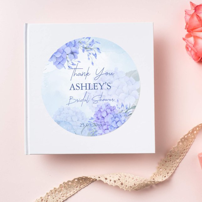 Sticker Rond Quelque chose d'élégant pour une douche de mariée  (Something blue bridal shower thank you favor stickers bridal shower favor gift stickers hydrangeas)