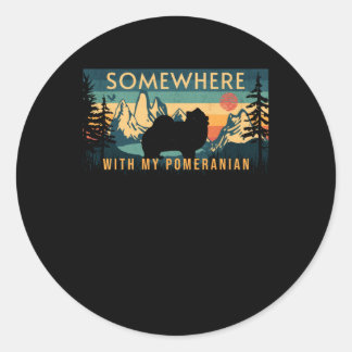 Sticker Rond Quelque Part Avec Mon Campin Vintage Poméranien Ra