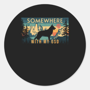 Sticker Rond Quelque Part Avec Mon Gsd Berger Allemand Vintage 