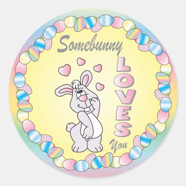 Sticker Rond Quelqu'un t'aime Bunny de Pâques (Devant)