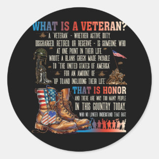 Sticker Rond Qu'Est-Ce Qu'Un Vétéran Qui Est Honnête Patriotiqu