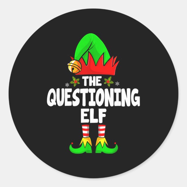 Sticker Rond Questioning Elf Group Christmas Funny Pajama Party (Devant)