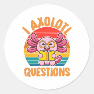 Sticker Rond Questions sur les axolotls