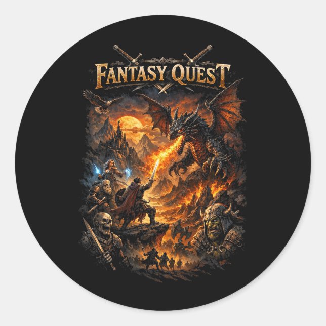 Sticker Rond Quête de feu de dragon (Devant)