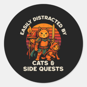 Sticker Rond Quête secondaire de chat Drôles de chats Joueur de