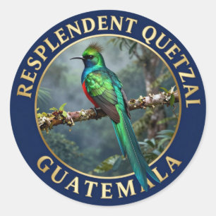 Sticker Rond 🐦 Quetzal resplendissant Guatemala Oiseau exotiqu