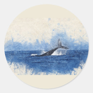 Sticker Rond Queue de Baleine Eau Art Animalier