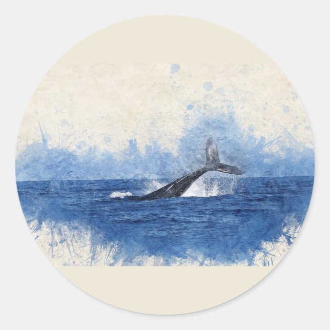 Sticker Rond Queue de Baleine Eau  Art Animalier (Devant)