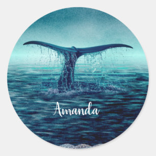 Sticker Rond Queue de baleines au-dessus de l'océan Custom