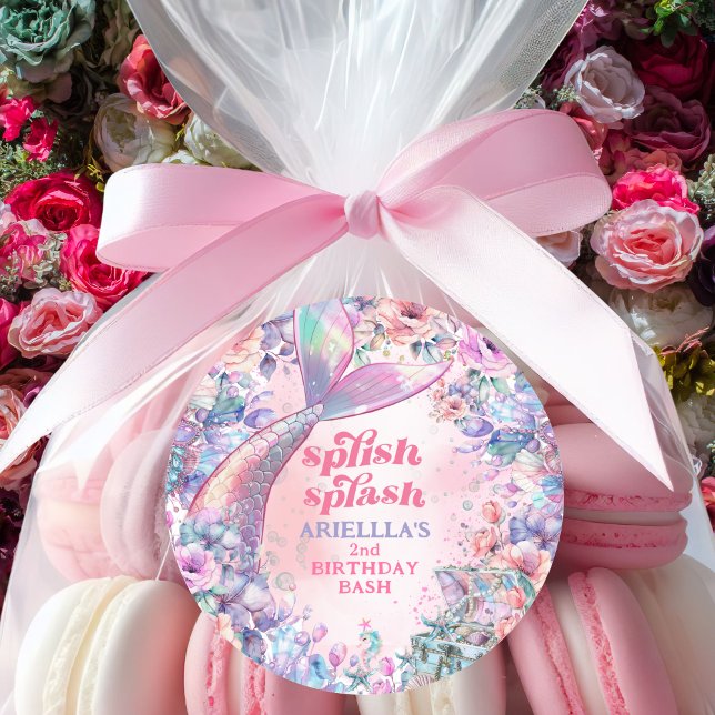 Sticker Rond Queue de sirène pailletée de fleurs pour 2e annive (Créateur téléchargé)