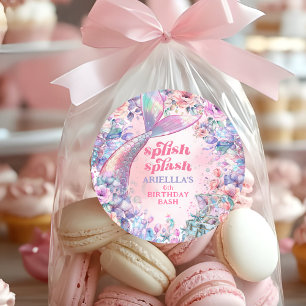 Sticker Rond Queue de sirène pailletée Fleur pour 6ème annivers