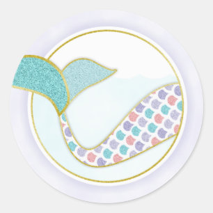 Sticker Rond Queue de sirène Paillettes Violet Bleu Enveloppe J