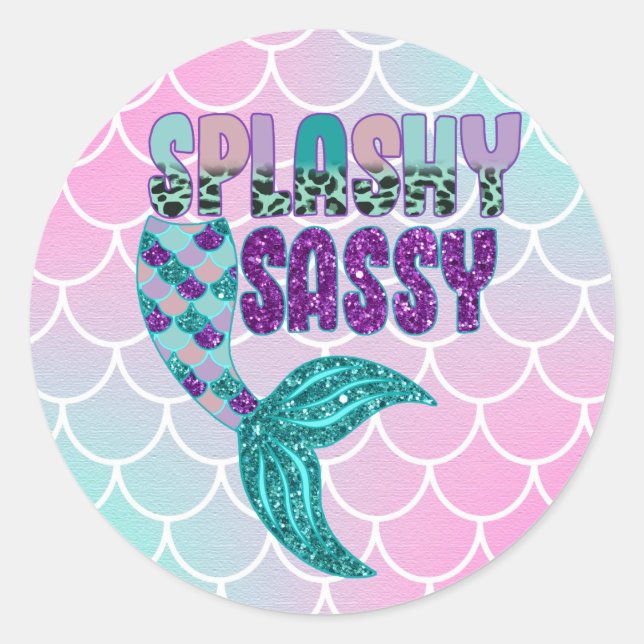 Sticker Rond Queue de sirène rose violet vert Splashy Sassy Fém (Devant)