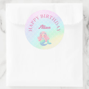 Sticker Rond Queue de sirène sarcelle rose anniversaire fille