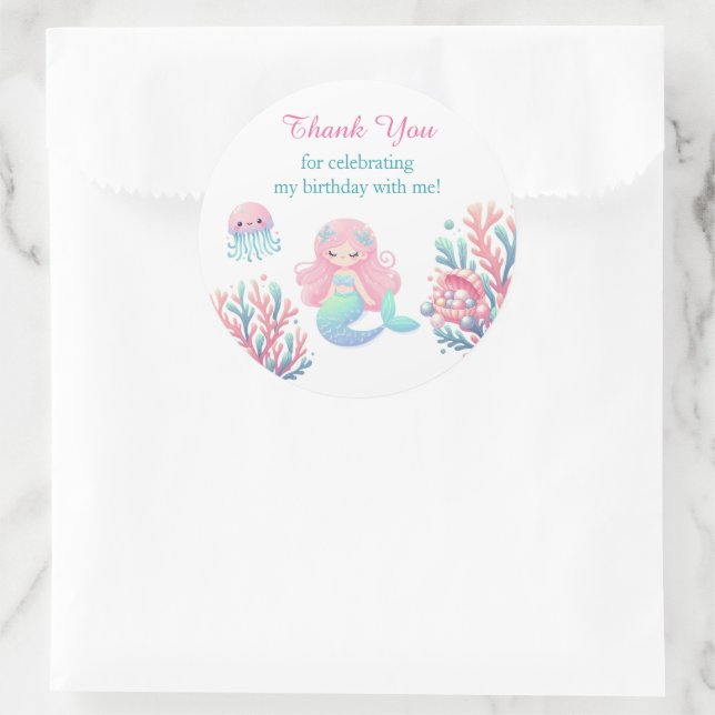 Sticker Rond Queue de sirène sarcelle rose anniversaire fille (Sac)