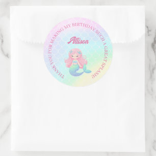 Sticker Rond Queue de sirène sarcelle rose anniversaire fille