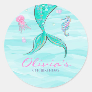 Sticker Rond Queue de sirène sous la mer Anniversaire