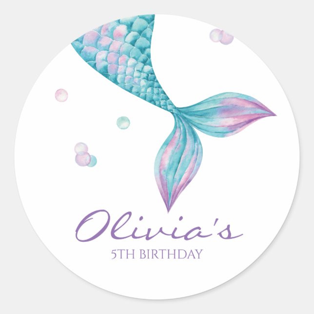 Sticker Rond Queue de sirène sous la mer Anniversaire (Devant)