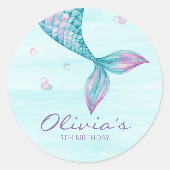 Sticker Rond Queue de sirène sous la mer Anniversaire Classique (Devant)