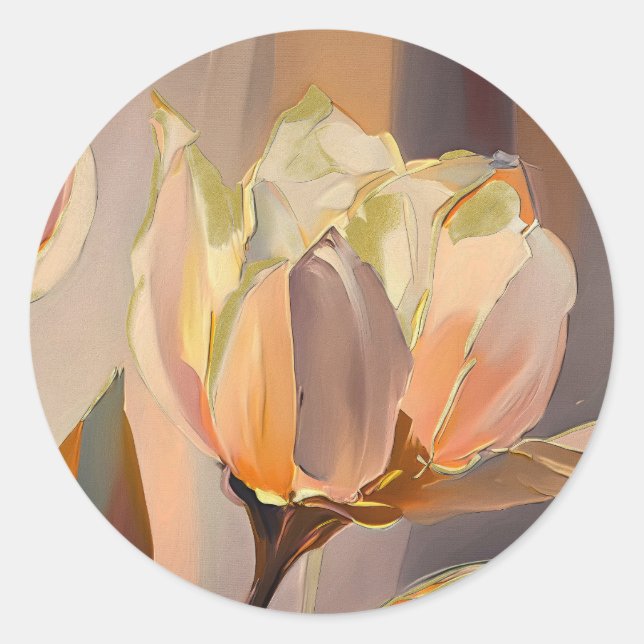 Sticker Rond Quiet Bloom – Abstract Tulips In Soft Gold (Devant)