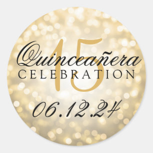 Sticker Rond Quinceanera 15e anniversaire Gold Bokeh lumières