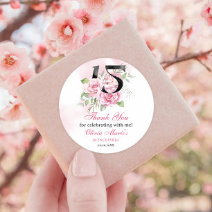 Sticker Rond Quinceanera 15e anniversaire Rustique Floral