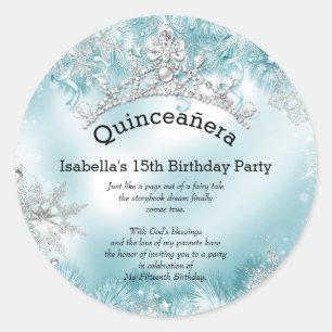 Sticker Rond Quinceanera 15e hiver Wonderland Argent Turquoise