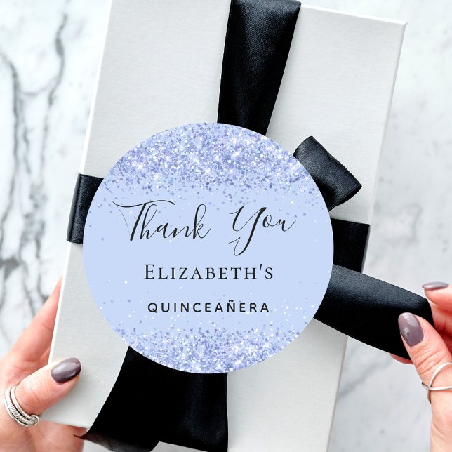 Sticker Rond Quinceanera bébé bleu parties scintillant Merci de (Créateur téléchargé)