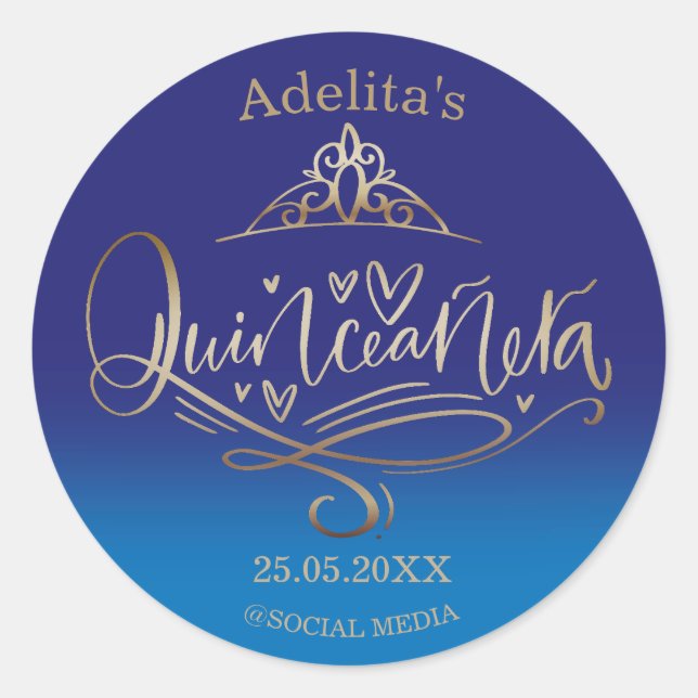 Sticker Rond Quinceañera bleu royal 15e anniversaire (Devant)