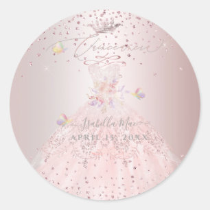 Sticker Rond Quinceanera Blush Parties scintillant Gown Sweet P