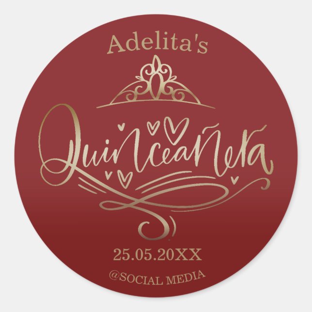 Sticker Rond Quinceañera bordeaux rouge 15e anniversaire (Devant)