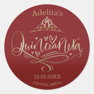 Sticker Rond Quinceañera bordeaux rouge 15e anniversaire