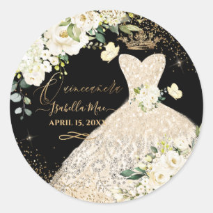 Sticker Rond Quinceanera Champagne Gold Parties scintillant Gow