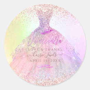 Sticker Rond Quinceañera, Cotton Candy Gown