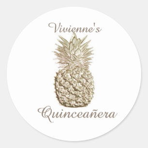 Sticker Rond Quinceanera d'ananas en or