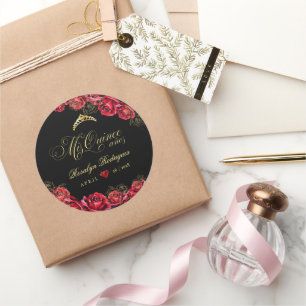 Sticker Rond Quinceanera - diamant rouge noir
