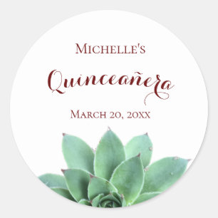 Sticker Rond Quinceanera Elégant Botanique Succulent