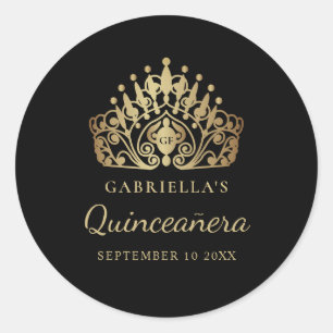 Sticker Rond Quinceañera Elégante Princesse Tiara Crown