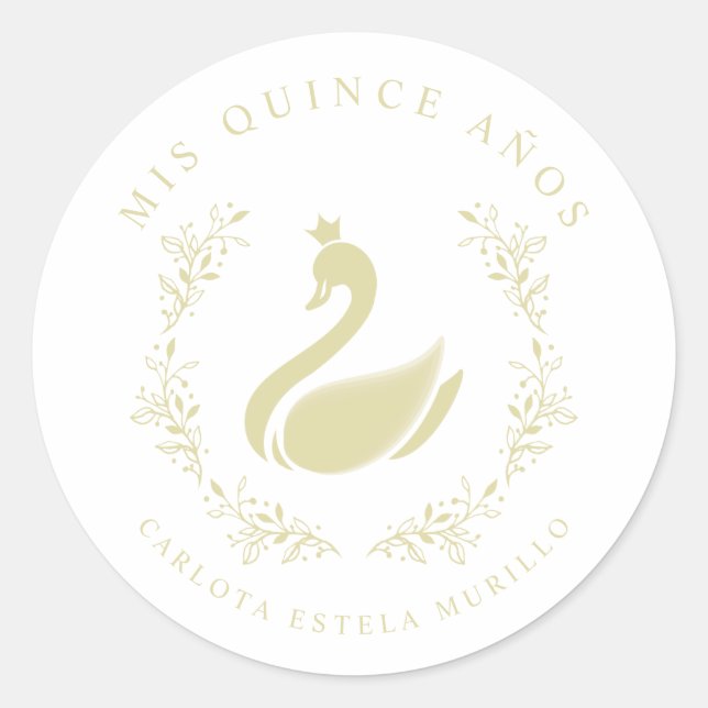 Sticker Rond Quinceañera Espagnol Jaune & Or Swan romantique (Devant)
