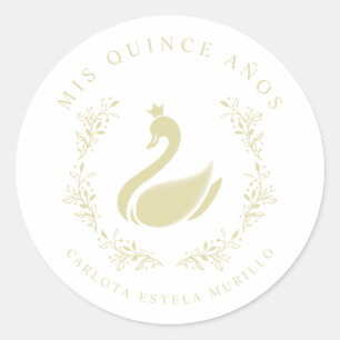 Sticker Rond Quinceañera Espagnol Jaune & Or Swan romantique