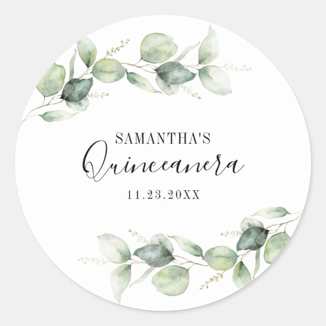 Sticker Rond Quinceanera Eucalyptus 15ème anniversaire de verdu