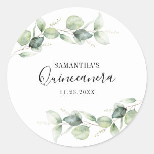 Sticker Rond Quinceanera Eucalyptus 15ème anniversaire de verdu