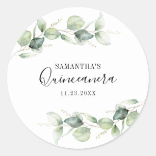 Sticker Rond Quinceanera Eucalyptus Fête des 15 ans Verdure