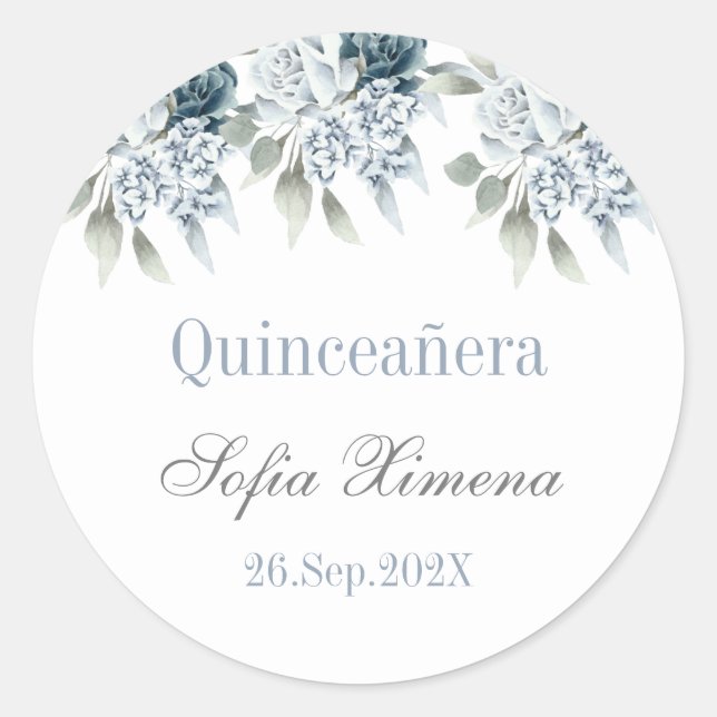 Sticker Rond Quinceañera floral azul (Devant)